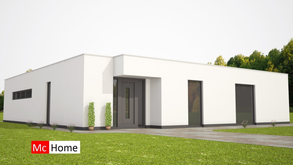 Mc-Home Ruime bungalow met plat dakin moderne houtskelet staalframe bouw energieneutraal type 79