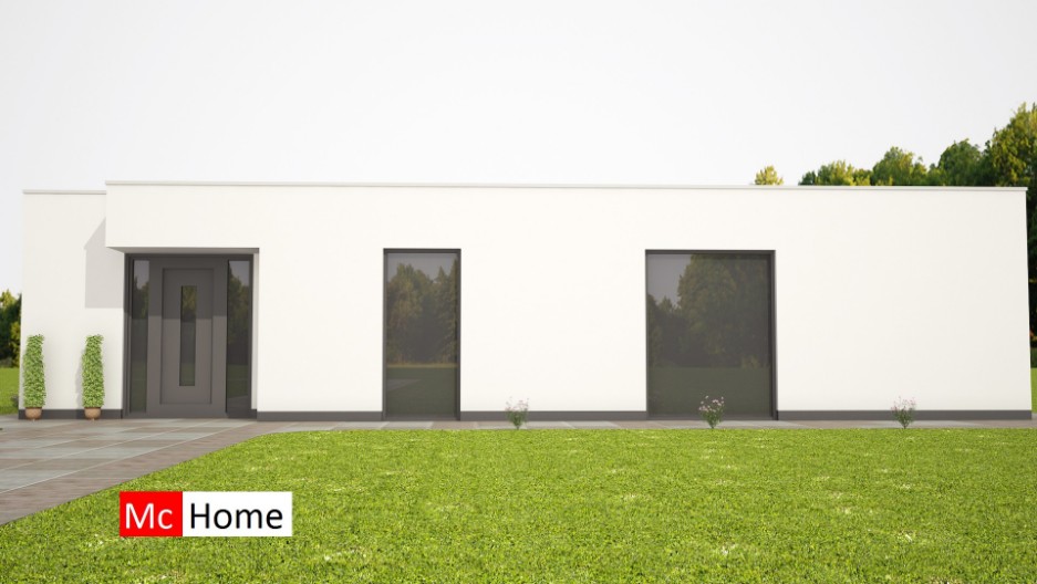 Mc-Home Ruime bungalow met plat dakin moderne houtskelet staalframe bouw energieneutraal type 79