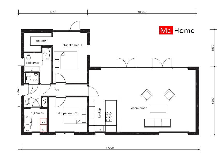 Mc-Home bungalow b162 met vlak dak ATLANTA MBS STAALFRAMEBOUW