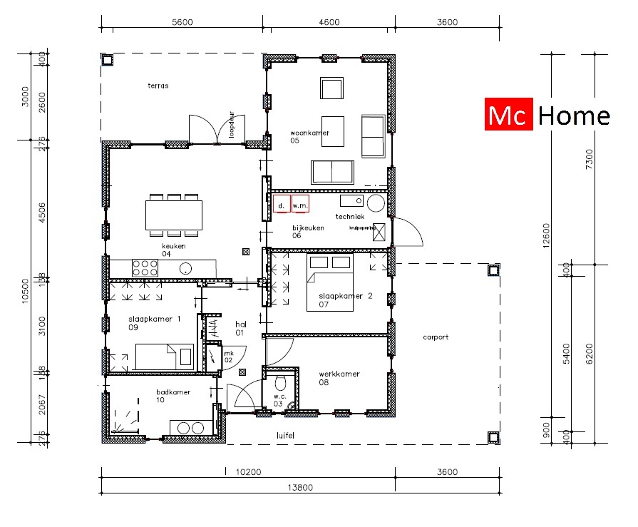 Mc-Home bungalow levensloopbestendige woning B166 ATLANTA MBs staalframebouw