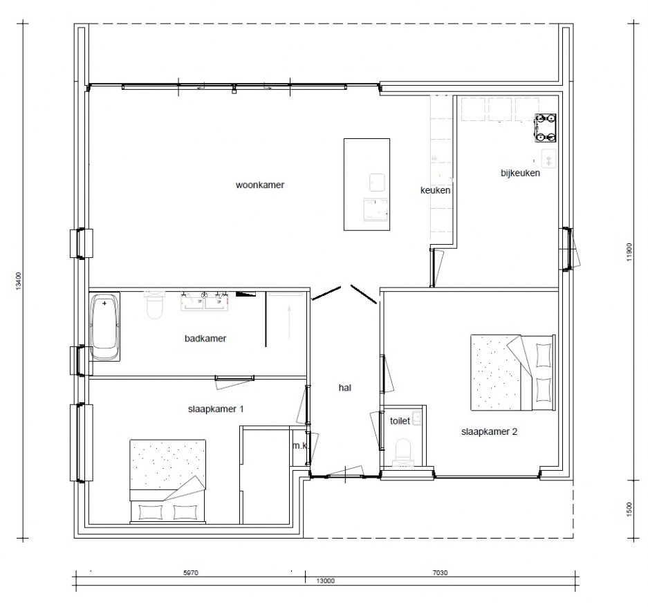 Mc-Home energieneutrale bungalow plat dak alles gelijksvloers  B73