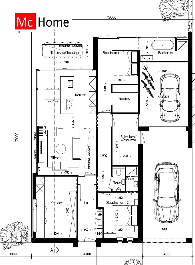 Mc-Home gelijksvloerse woning met inpandige garage energieneutraal bouwen B39