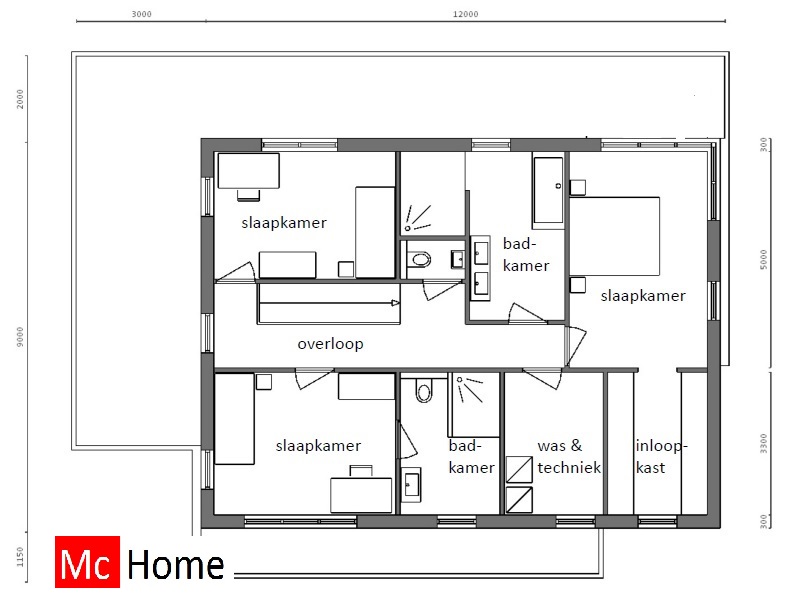 Mc-Home klassieke villa frank loyd wright met overdekt terras M308 V2