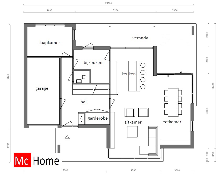 Mc-Home klassieke villa frank loyd wright met overdekt terras M308 V2