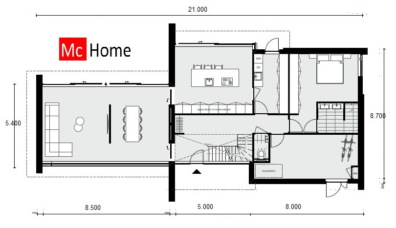 Mc-Home moderne BAUHAUS geinspireerde woning energieneutraal M267