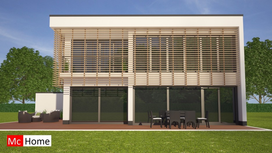 Mc-Home moderne kubistische woningbouw ontwerp M95 veel kozijnen en glas lamellen beschaduwing Mc-Home moderne kubistische woningbouw ontwerp M95 veel kozijnen en glas lamellen beschaduwing