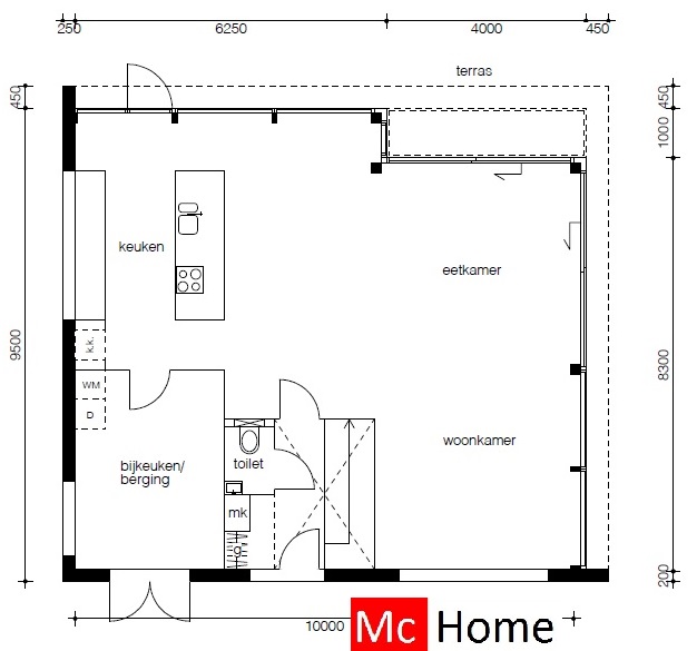 Mc-Home moderne kubistische woningbouw ontwerp M95 veel kozijnen en glas lamellen beschaduwing