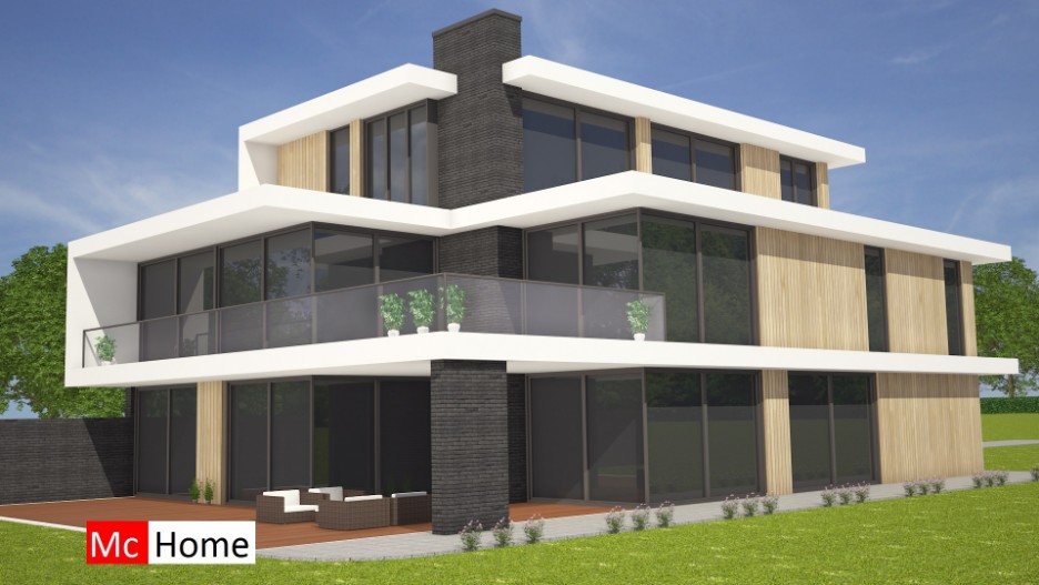 Mc-Home.nl Architectuur Energieneutrale Moderne kubistische villawoning met balkons terrassen M14