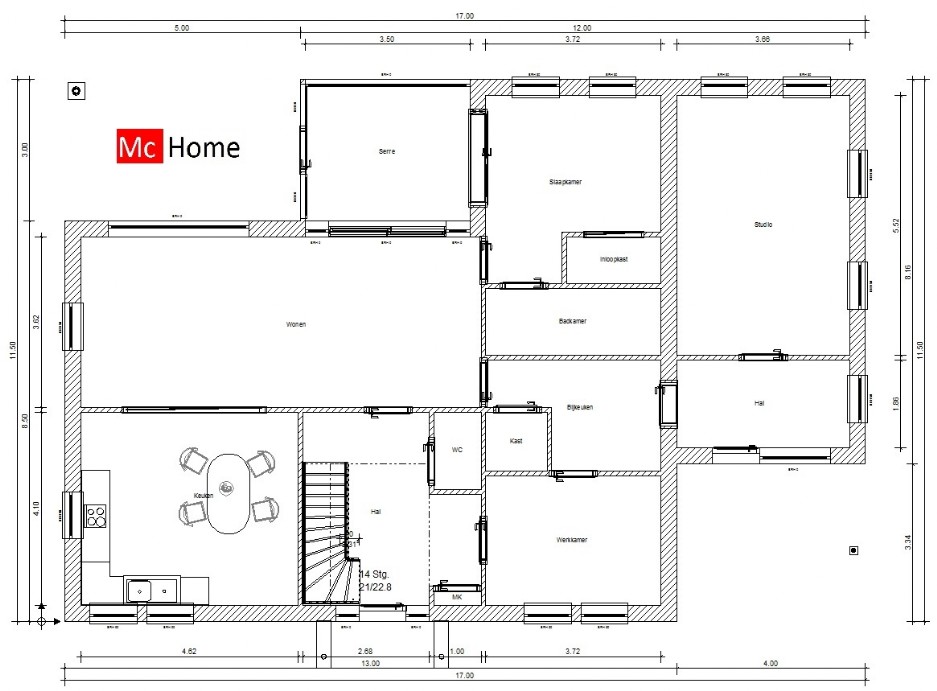 Mc-Home.nl B14 energieneutrale bungalow gelijksvloerse woning met serre en overdekt terras 