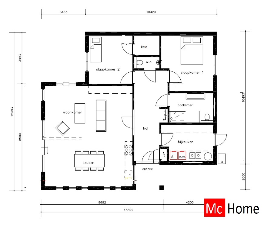 Mc-Home.nl B158 Nieuwbouw bungalow  pannendak ATLANTA-MBS energieneutraal