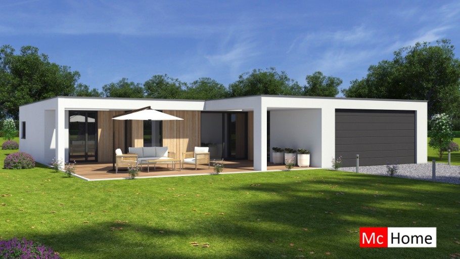 Mc-Home.nl B159 energiearme mooie bungalow met overdekt terras staalframebouw Nederland
