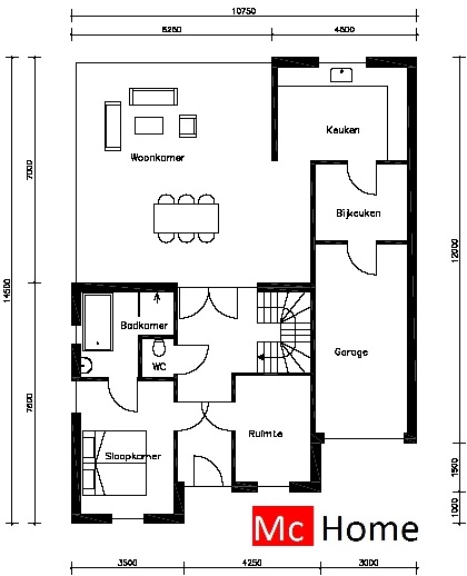 Mc-home.nl B21 nieuwe moderne woning bouwen gelijkvloers wonen met gastenverblijf in verdieping energieneutraal staalframebouw of traditioneel