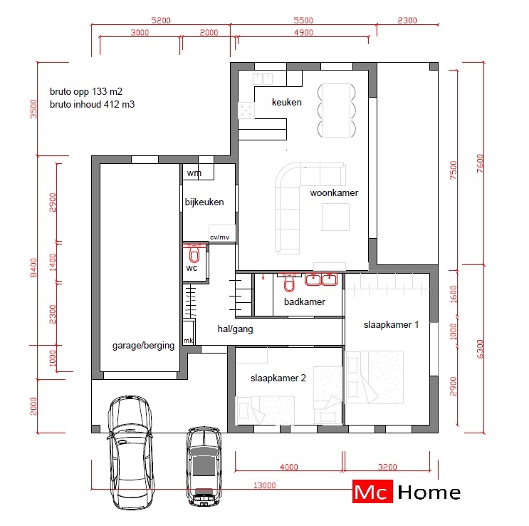 Mc-Home.nl B8 gelijkvloerse bungalow alles slaapkamer en badkamer beneden staalframebouw moderne bouw