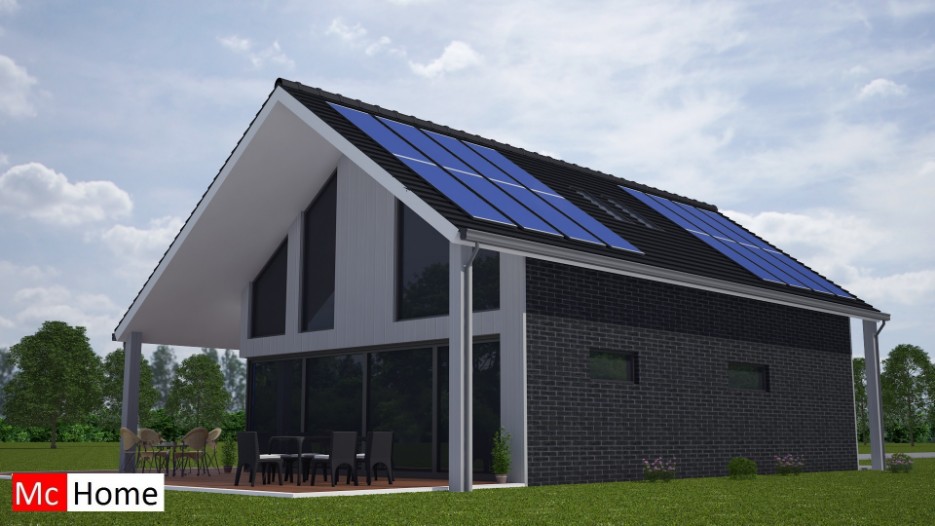 Mc-Home.nl K18 v1 modern landhuis schuurwoning met veel glas en kap energieneutraal  aardbevingsbestendig staalframebouw