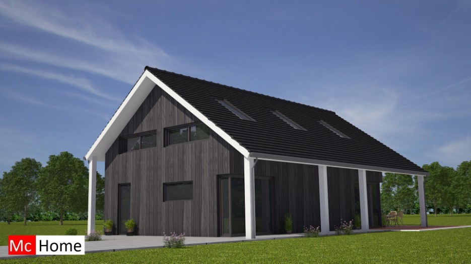 Mc-Home.nl K18 v1 modern landhuis schuurwoning met veel glas en kap energieneutraal  aardbevingsbestendig staalframebouw