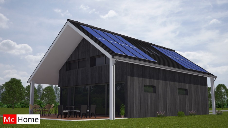 Mc-Home.nl K18 v1 modern landhuis schuurwoning met veel glas en kap energieneutraal  aardbevingsbestendig staalframebouw