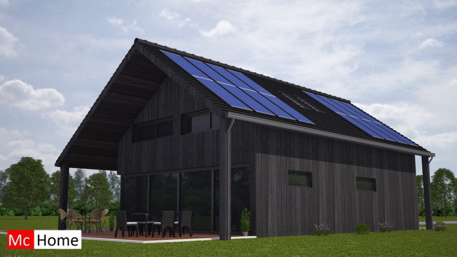 Mc-Home.nl K18 v1 modern landhuis schuurwoning met veel glas en kap energieneutraal  aardbevingsbestendig staalframebouw