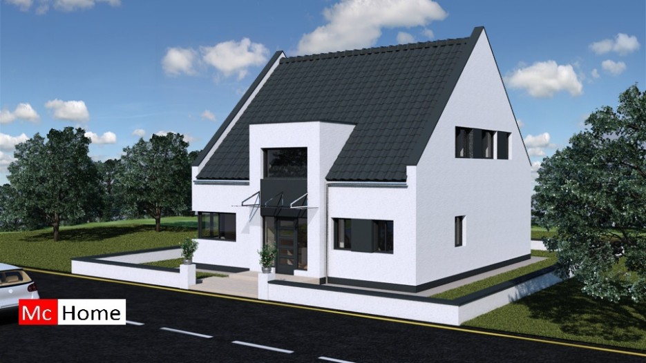 Mc-Home.nl K2 woning met gevelstuc en hellend dak staalframebouw 
