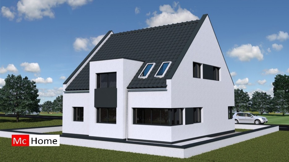 Mc-Home.nl K2 woning met gevelstuc en hellend dak staalframebouw 