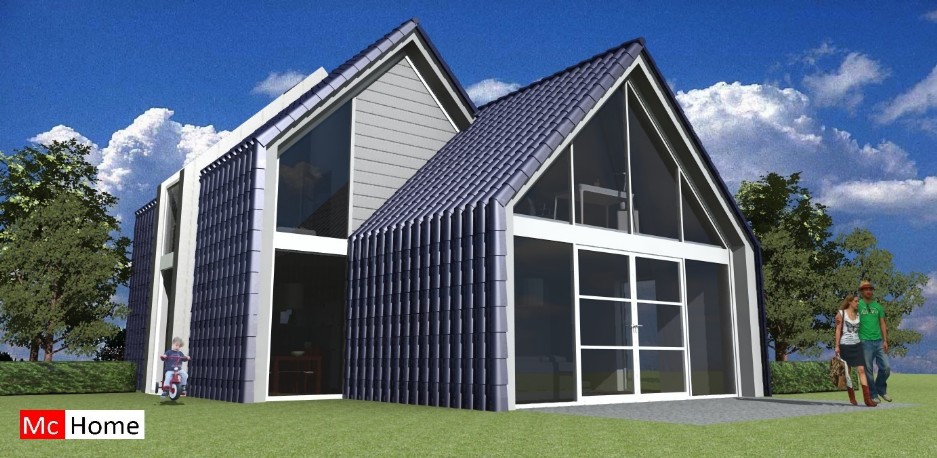 Mc-Home.nl K34 moderne schuurwoning met veel glas energieneutraal aardbevingsveilig staalframebouw