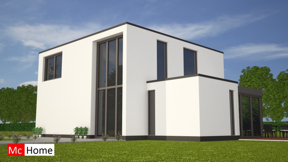 Mc-Home.nl M108 moderne kubustische woning met veel glas vide en serre energieneutraal bouwen met modern bouwsysteem 