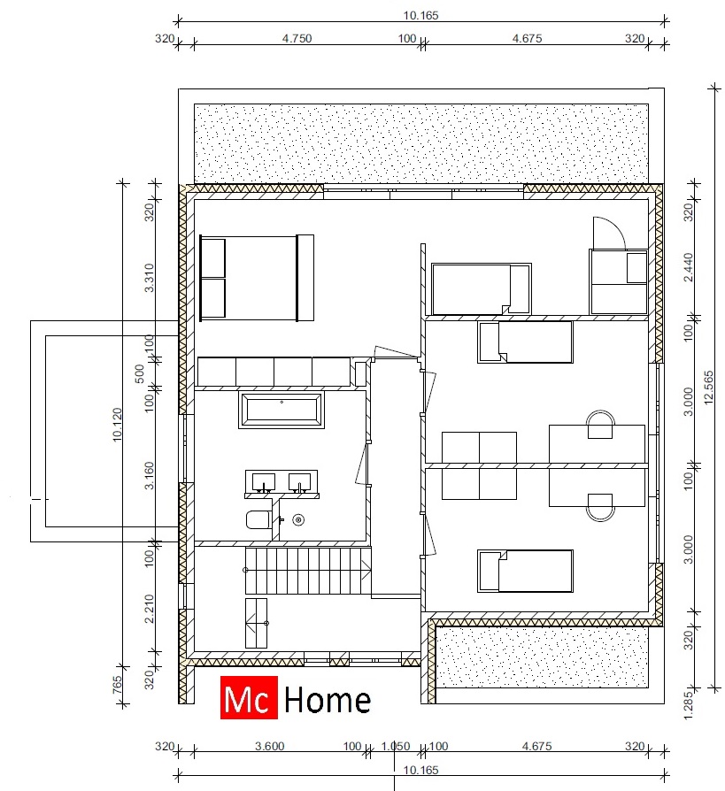Mc-Home.nl M121 moderne kubistische woning met overdekt terras en veel glas bouwen in Limburg