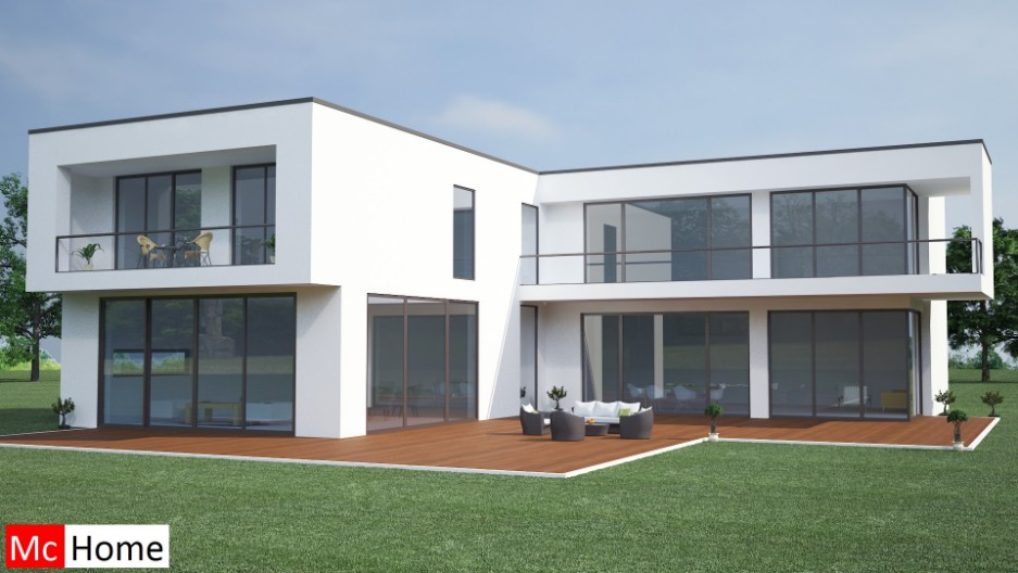 Mc-Home.nl M18 moderne kubistische eigentijdse villa met veel ramen en glas staalframebouw