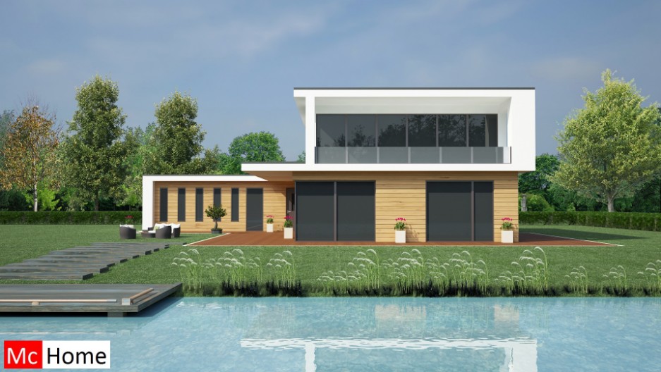 Mc-Home.nl M21 eigentijdse moderne villa met plat dak,  atelier of kantoor passief gebouwd in staalframe