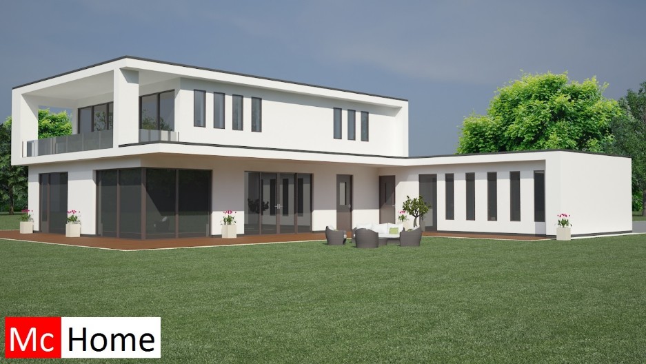 Mc-Home.nl M21 eigentijdse moderne villa met plat dak,  atelier of kantoor passief gebouwd in staalframe