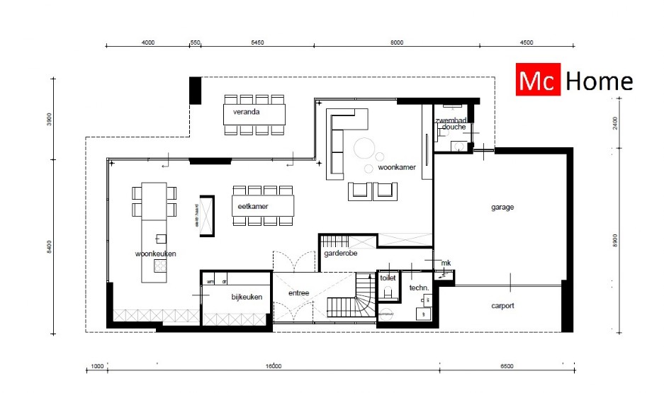 Mc-Home.nl M382 moderne kubistische woning met Staalframe bouwconstructie ATLANTA-MBS