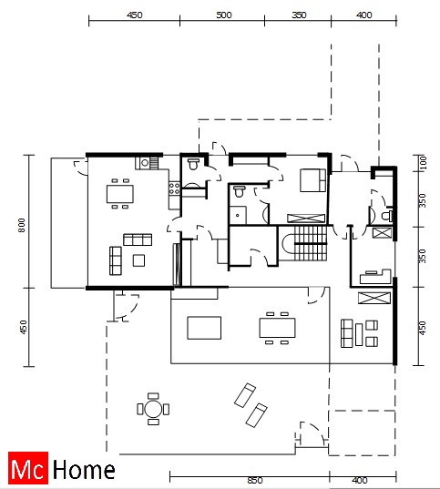 Mc-Home.nl M51 moderne kubistische villa met veel glas bouwen aanleunwoning voor 2 gezinnen  inwonend ouders studerende en kinderen