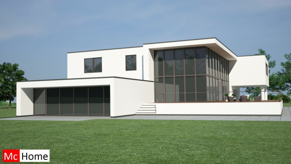 Mc-Home.nl M51 moderne kubistische villa met veel glas bouwen aanleunwoning voor 2 gezinnen  inwonend ouders studerende en kinderen