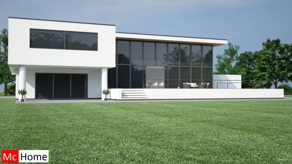 Mc-Home.nl M51 moderne kubistische villa met veel glas bouwen aanleunwoning voor 2 gezinnen  inwonend ouders studerende en kinderen