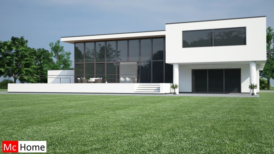 Mc-Home.nl M51 moderne kubistische villa met veel glas bouwen aanleunwoning voor 2 gezinnen  inwonend ouders studerende en kinderen