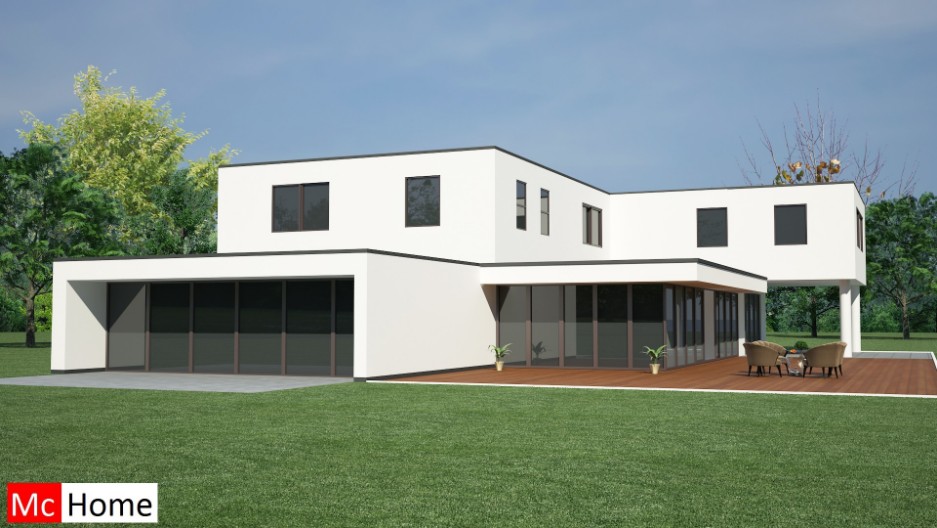 Mc-Home.nl M52 moderne kubistische villa met veel glas bouwen aanleunwoning voor gezin met inwonende ouders studerende kinderen