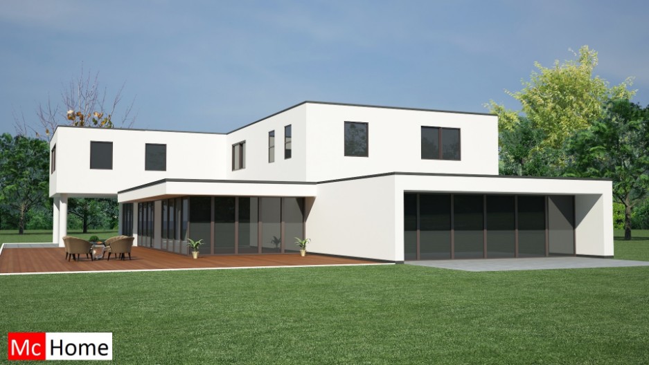 Mc-Home.nl M52 moderne kubistische villa met veel glas bouwen aanleunwoning voor gezin met inwonende ouders studerende kinderen