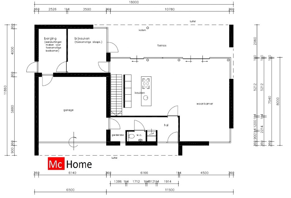 Mc-Home.nl architectuur kubistische woning M62 v1 Hoogeveen dakterras gevelstuc hout natuursteen grote inpandige garage staalframebouw 