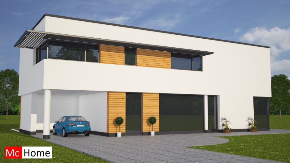Mc-Home.nl M82 moderne villa bouwen met plat dak en veel glas passief en staalframebouw energieneutraal