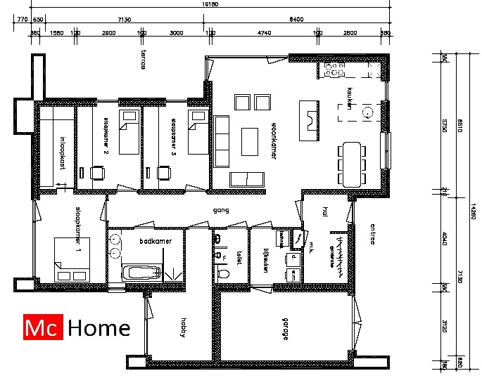 Mc-Home.nl Moderne bun galow bouwen gelijkvloerse woning B20