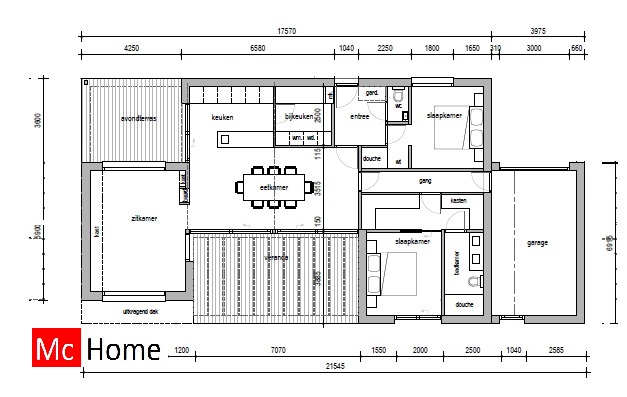 Mc-Home.nl Moderne gelijkvloerse woning onder architectuur energieneutraal plat dak B55