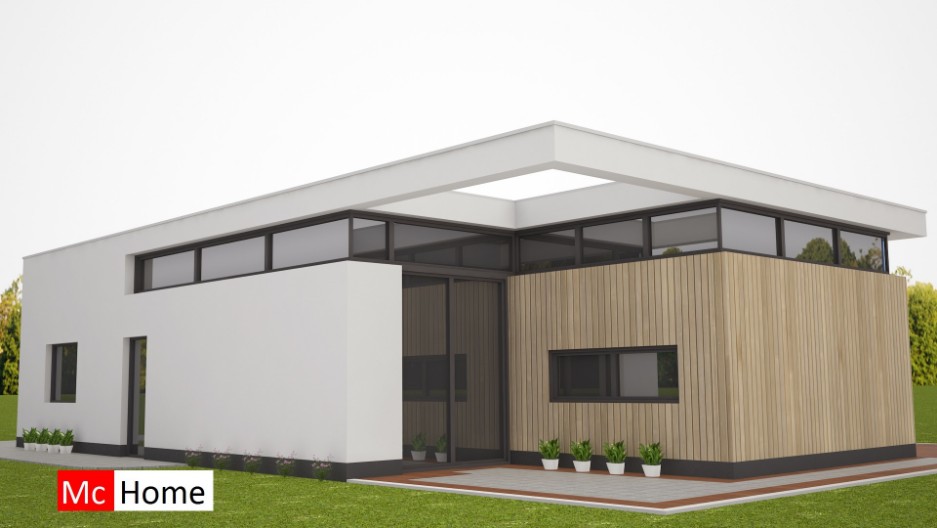 Mc-Home.nl Moderne gelijkvloerse woning onder architectuur energieneutraal plat dak B55