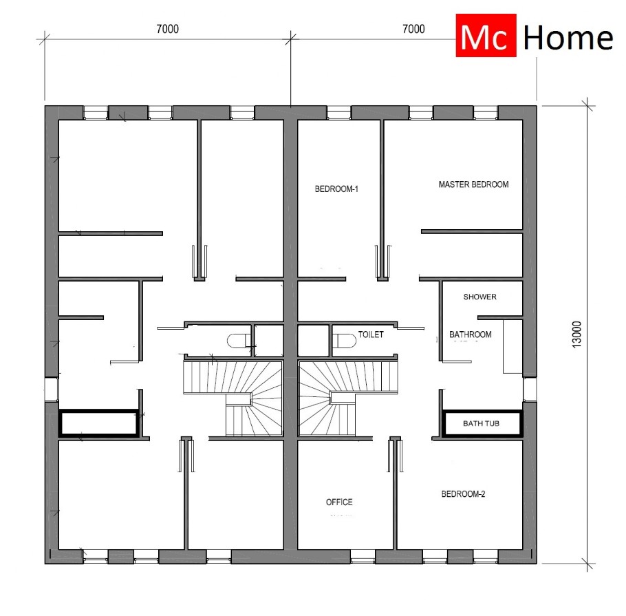 Mc-Home.nl TK48 2 onder 1 kap dubbele geschakelde woning woning modern ontwerp plat dak 