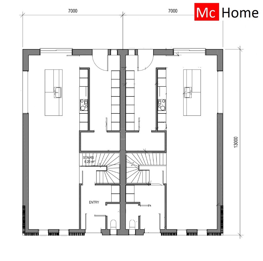 Mc-Home.nl TK48 2 onder 1 kap dubbele geschakelde woning woning modern ontwerp plat dak 