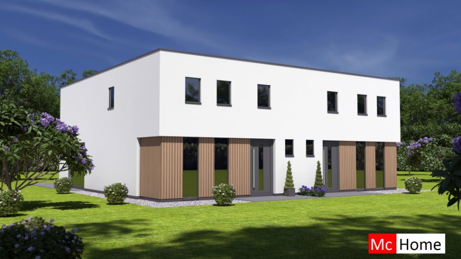 Mc-Home.nl TK48 2 onder 1 kap dubbele geschakelde woning woning modern ontwerp plat dak 