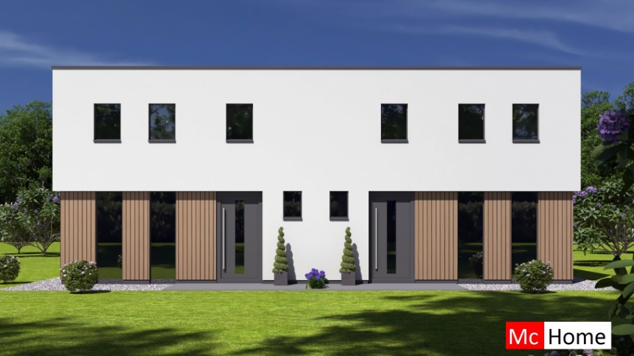 Mc-Home.nl TK48 2 onder 1 kap dubbele geschakelde woning woning modern ontwerp plat dak 