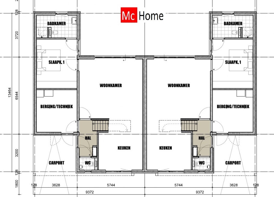 Mc-Home.nl TK50 2-onder-1-kap moderne kubus geschakelde woning