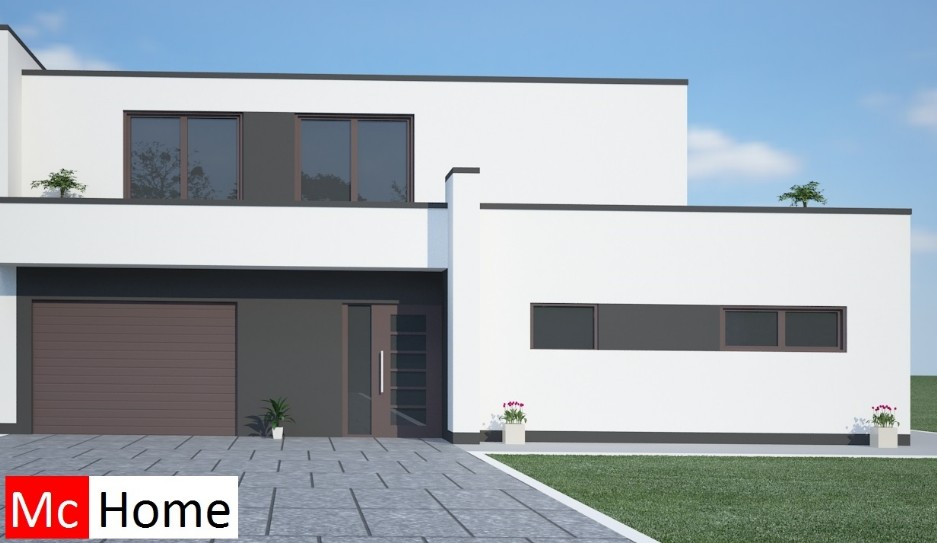 Mc-Home.nl TK8  moderne kubistische 2 onder 1 kap geschakelde woning met inpandige garage en dakterras staalframebouw  