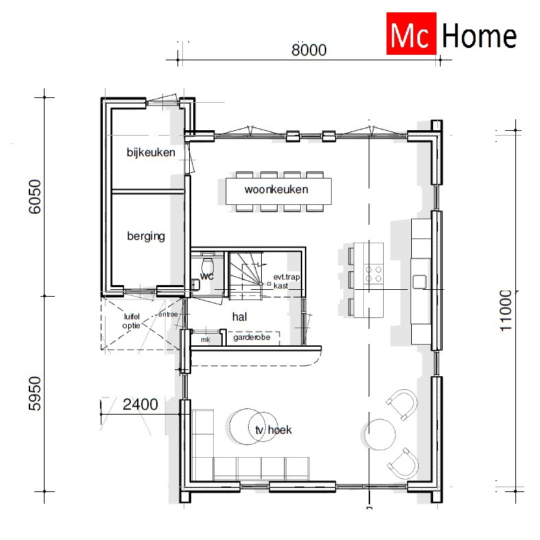 Mc-Home.nl schuur en kapwoning Ontwerp K155 staalframebouw 