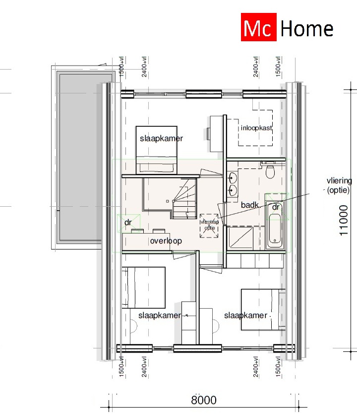 Mc-Home.nl schuur en kapwoning Ontwerp K155 staalframebouw 