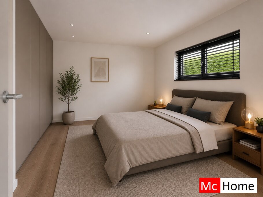 Onderhoudsarme gelijkvloerse bungalow met licht hellend dak en moderne houten gevelbekleding